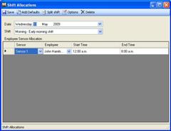 WinCounter Production module shift allocation screen